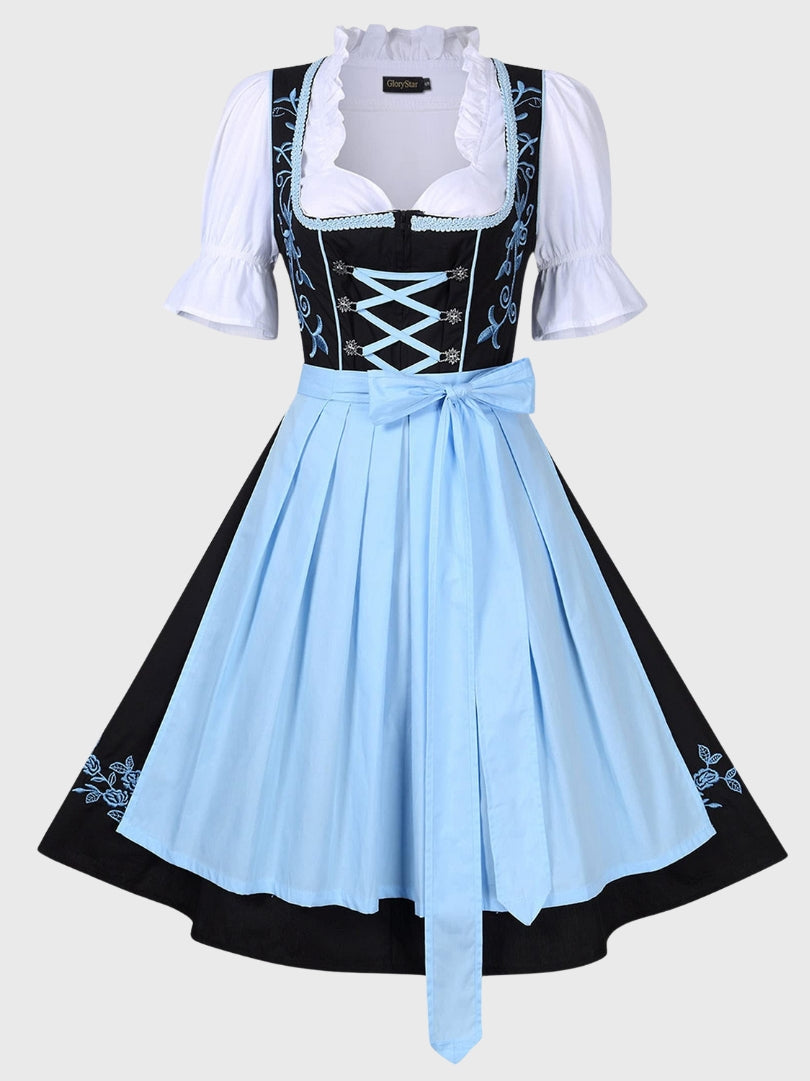 Alpine Dirndl Dress Blue Embroidered