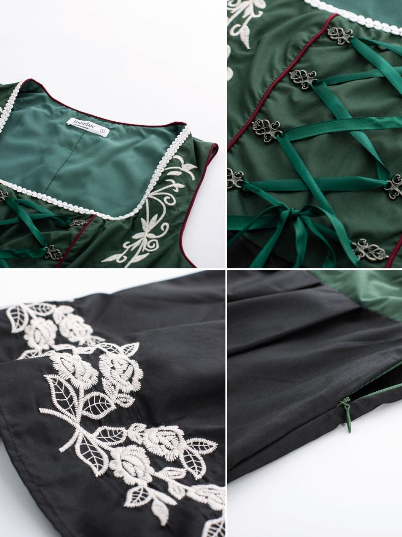 Alpine Green Dirndl Dress with Embroidery
