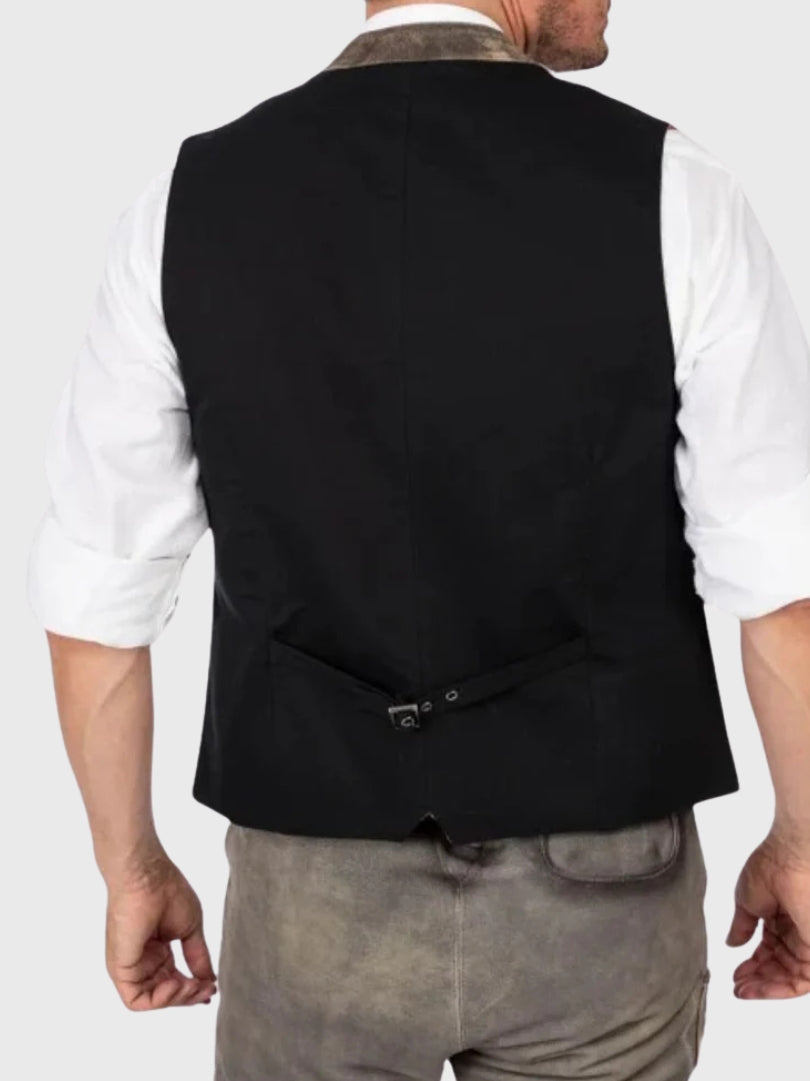 Ash Grey Wool Trachten Vest with Contrast Collar