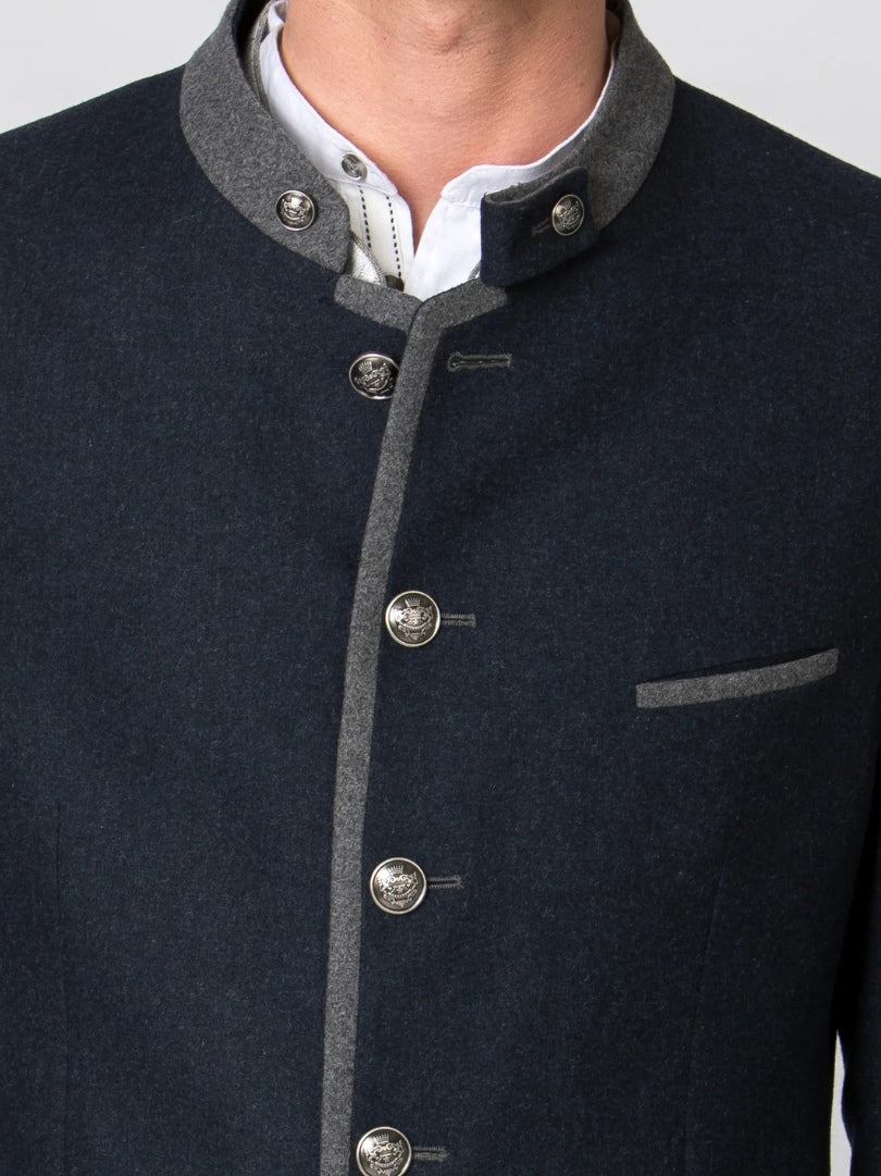 Authentic Bavarian Wool Jacket in Navy and Grey