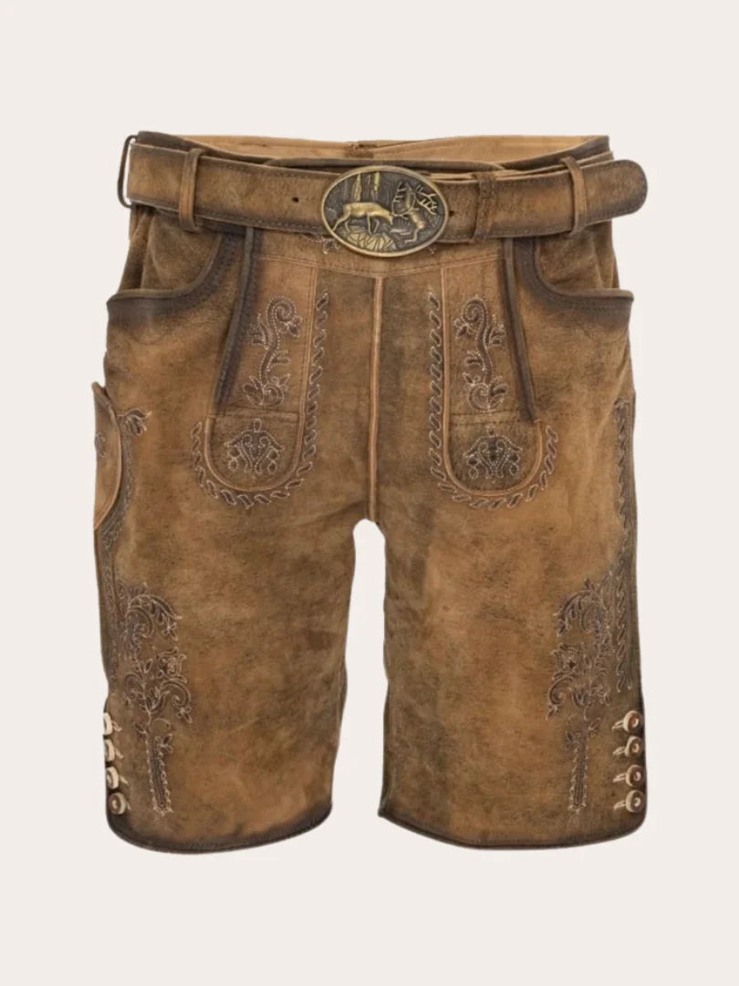 Authentic Brown Embroidered Lederhosen Shorts for Men
