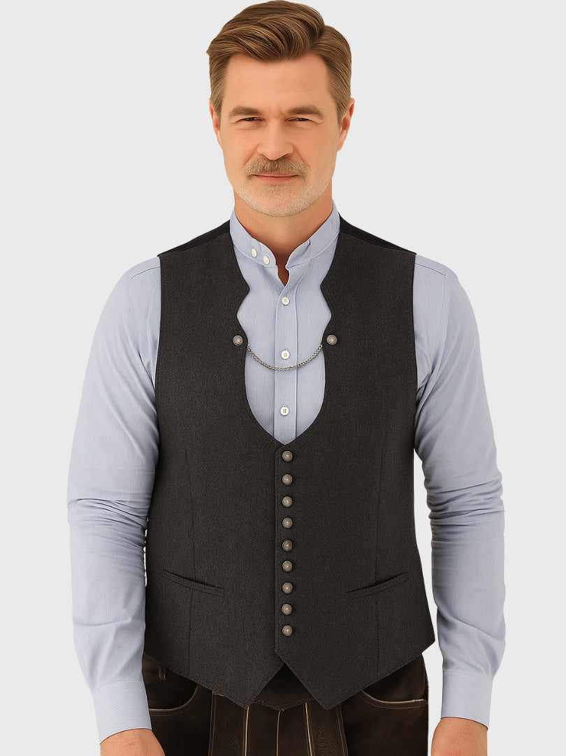 Authentic Charcoal Wool German Waistcoat