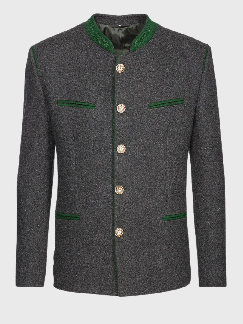 Authentic Grey Bavarian Jacket with Green Trim