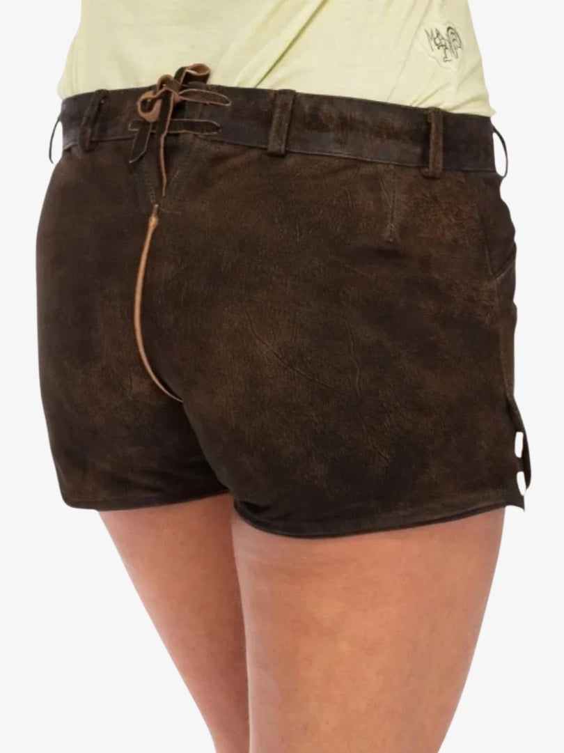 Authentic Oktoberfest Lederhosen Shorts with Floral Stitching