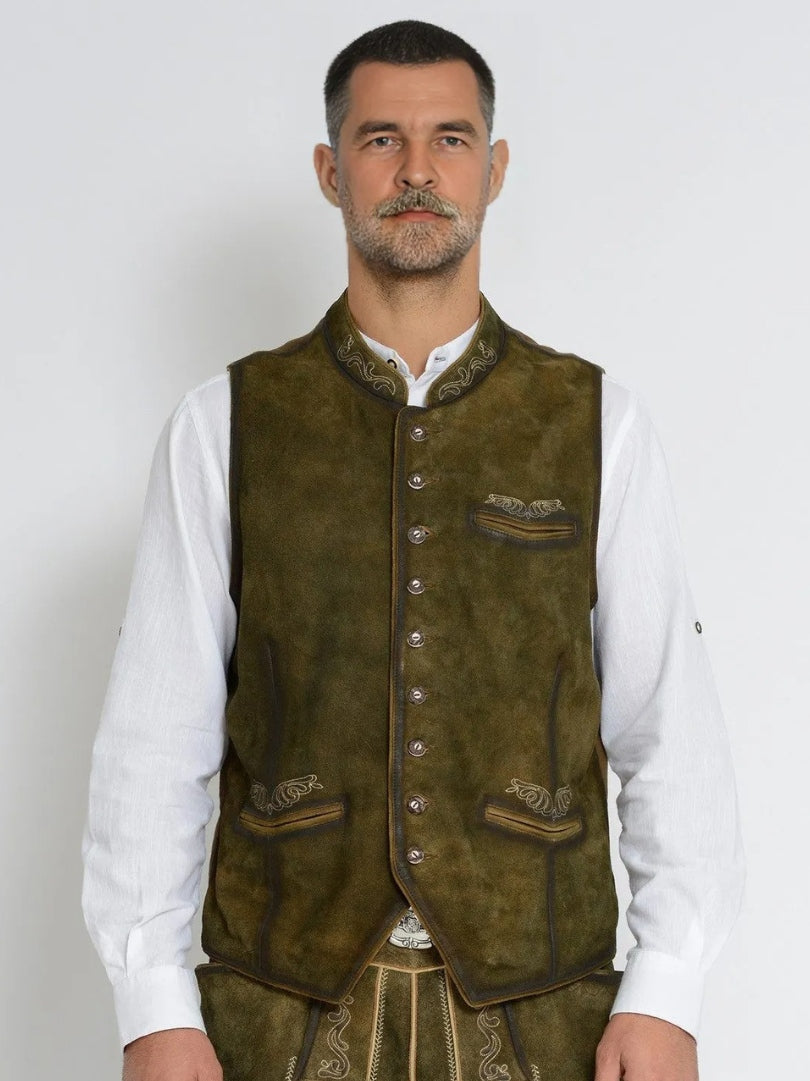 Authentic Olive Suede German Trachten Waistcoat