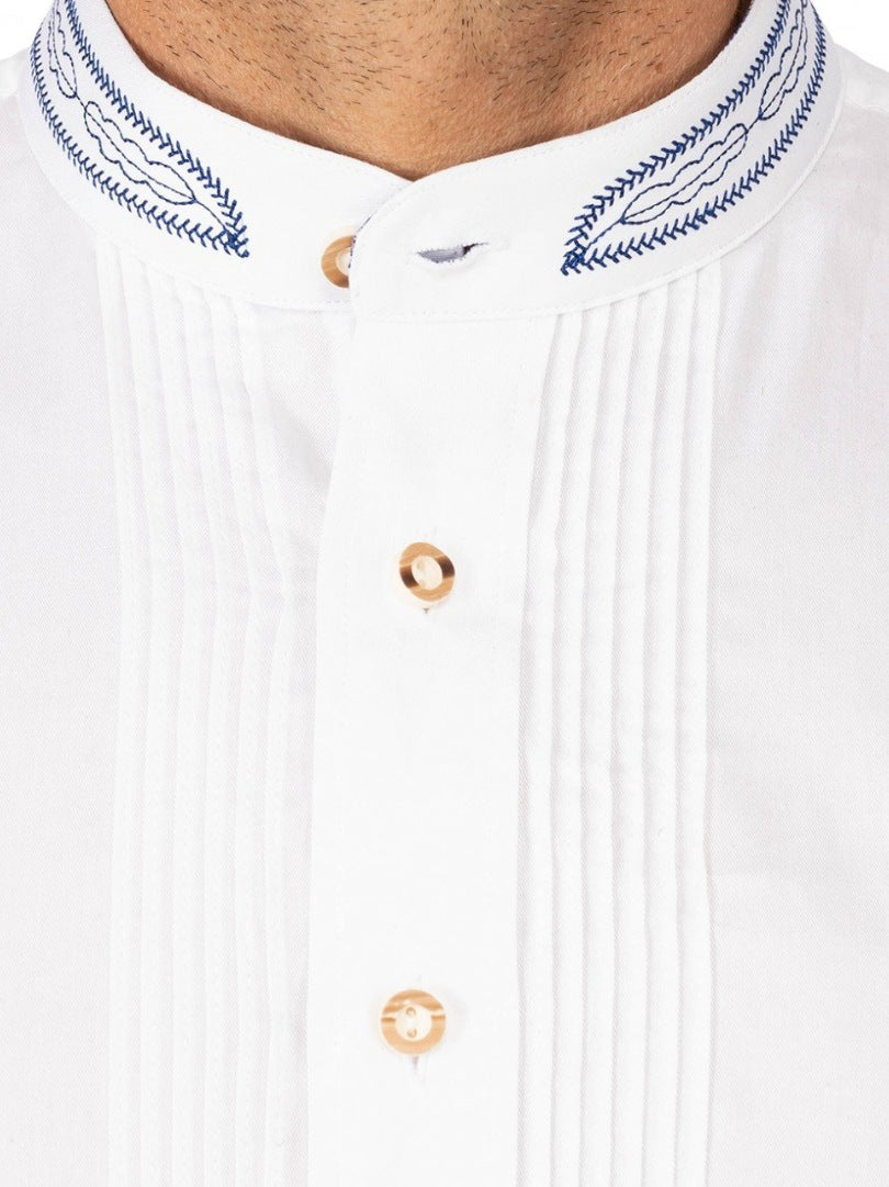 German Shirt with Blue Embroidery Collar
