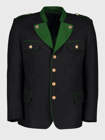 Black Bavarian Jacket with Green Lapel Trim