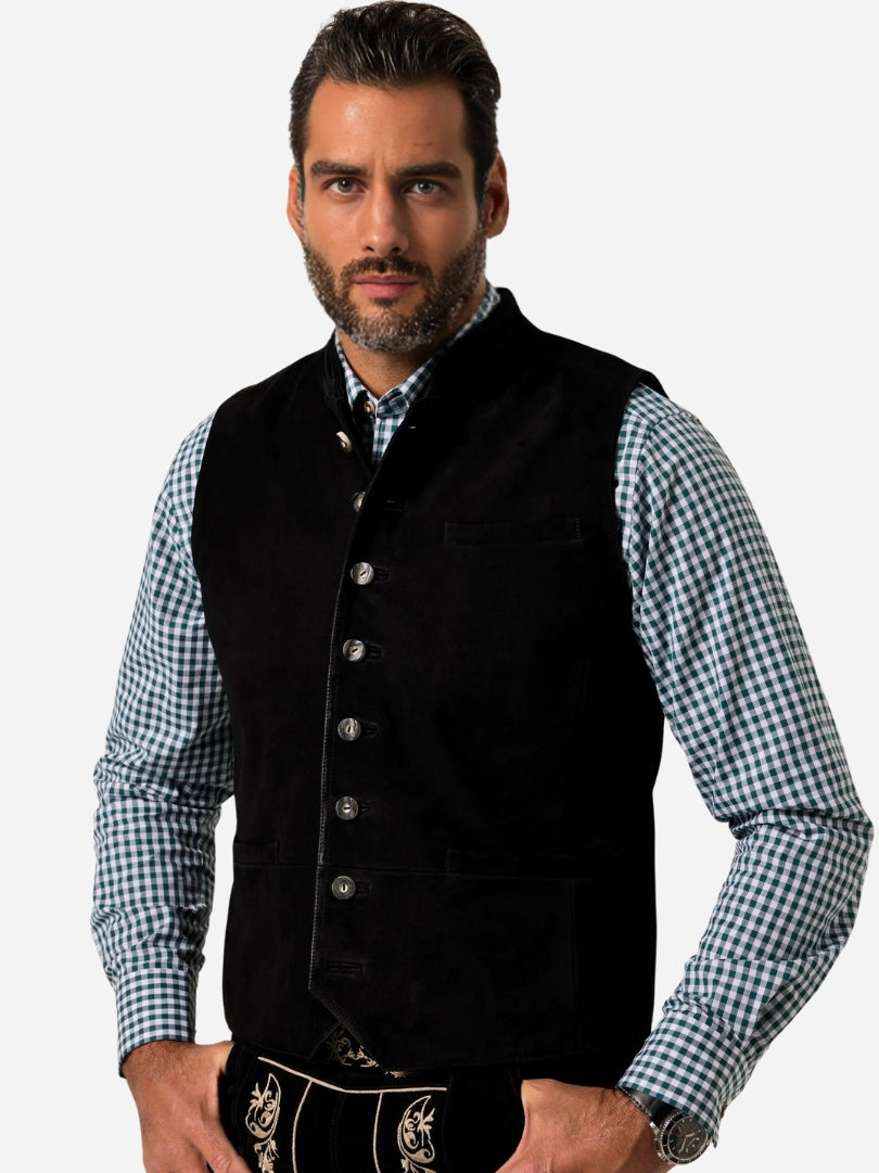 Black Bavarian Suede Trachten Vest