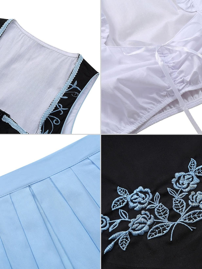 Black Dirndl Dress with Light Blue Apron