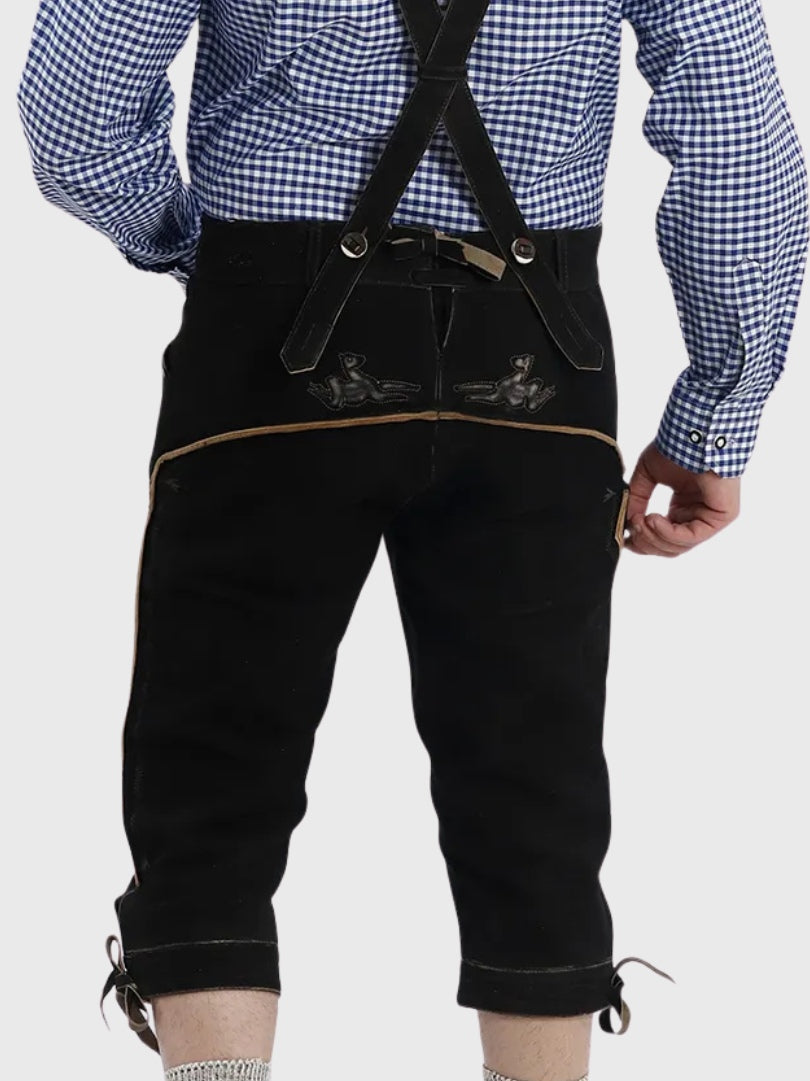 Black Embroidered Leather Bundhosen