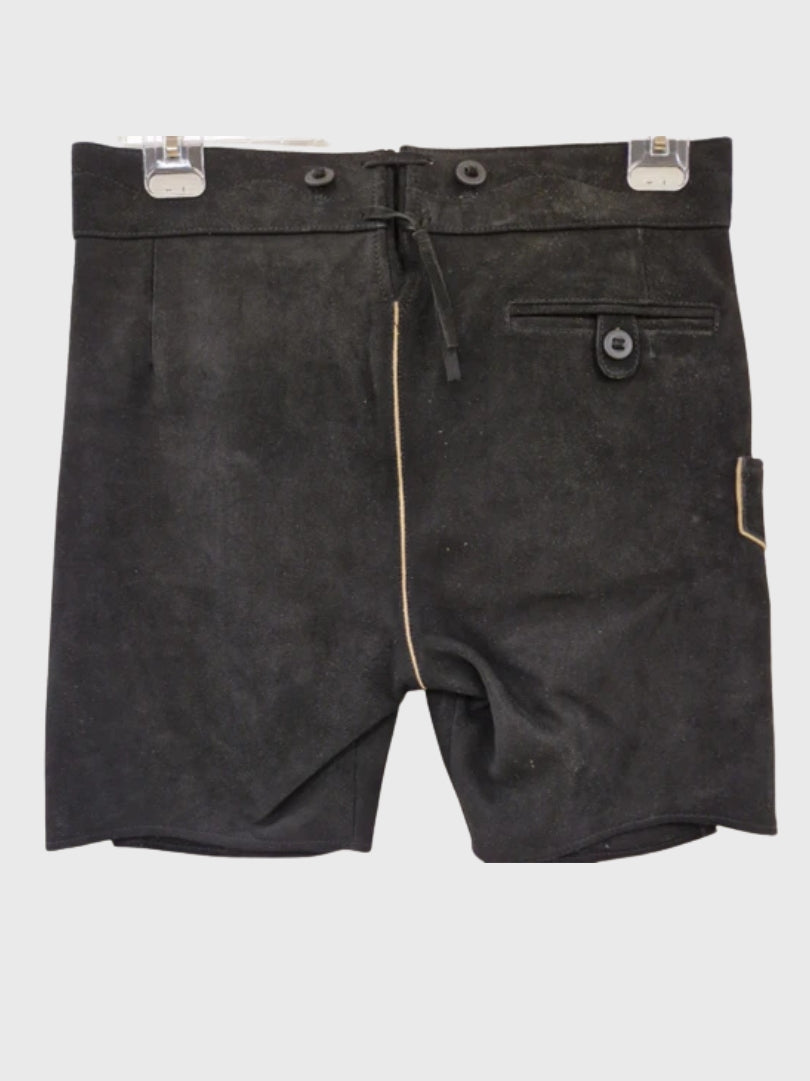 Womens Black Suede Lederhosen Shorts with Green Embroidery