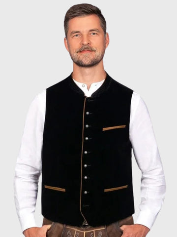 Black Velvet Bavarian Vest with Brown Trim