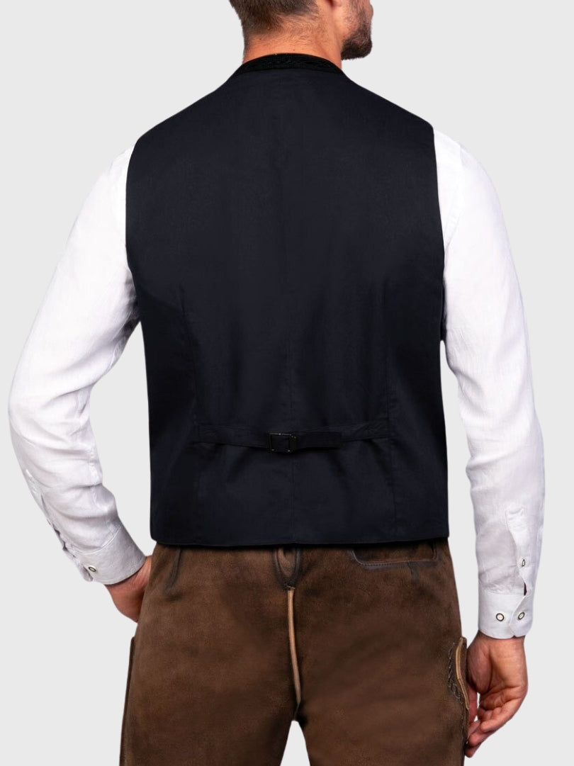 Black Velvet Trachten Vest with Brown Piping
