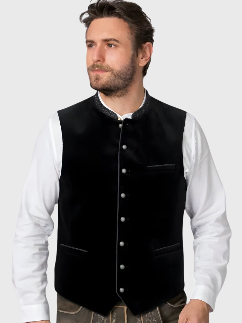 Black Velvet and Grey Collar Trachten Vest
