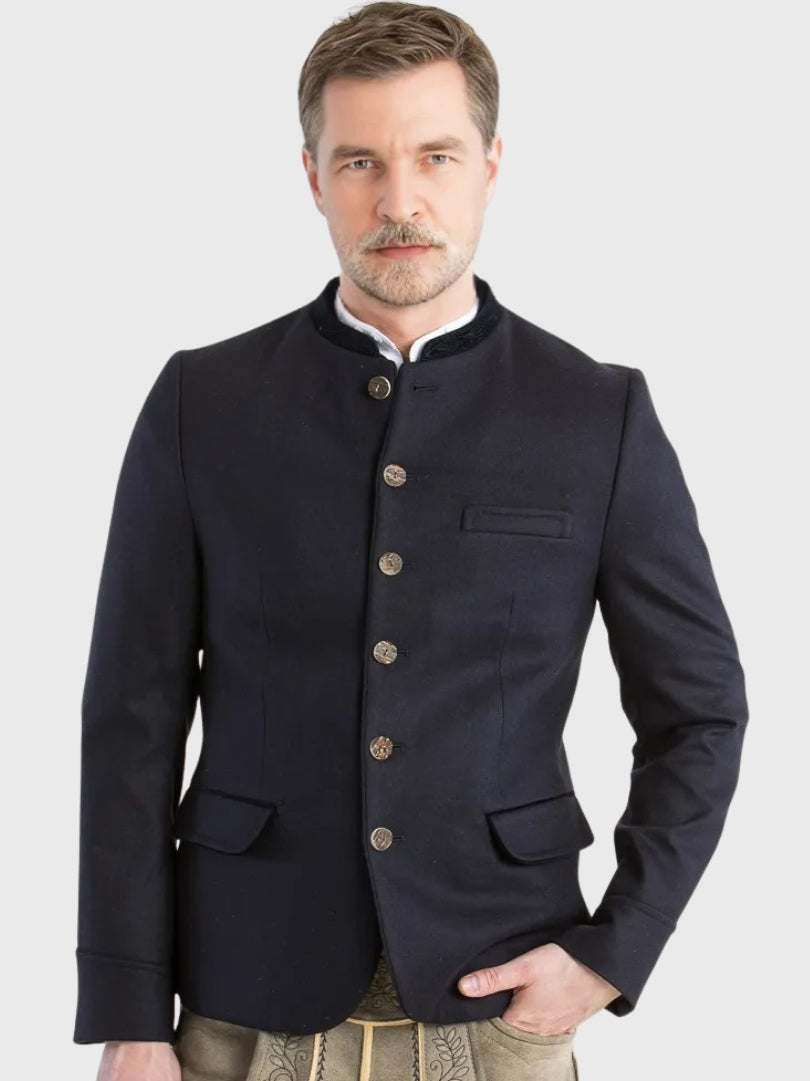 Black Wool Bavarian Coat with Velvet Collar