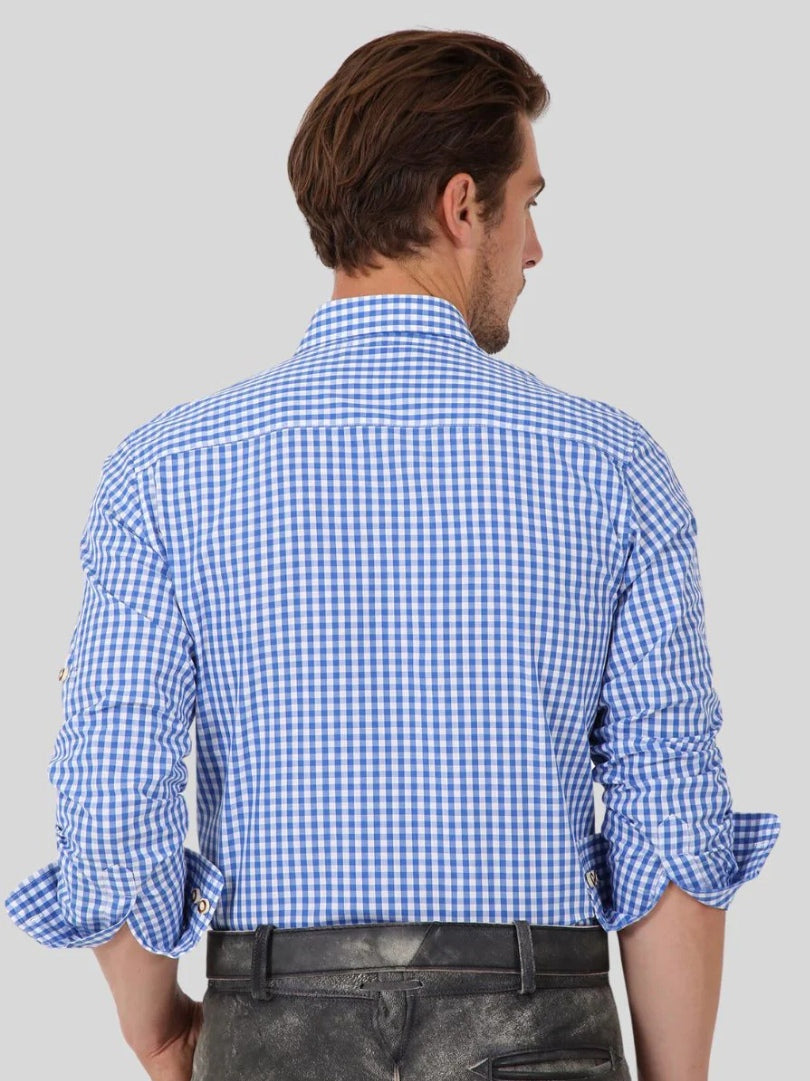 Mens Blue Checkered Bavarian Oktoberfest Shirt