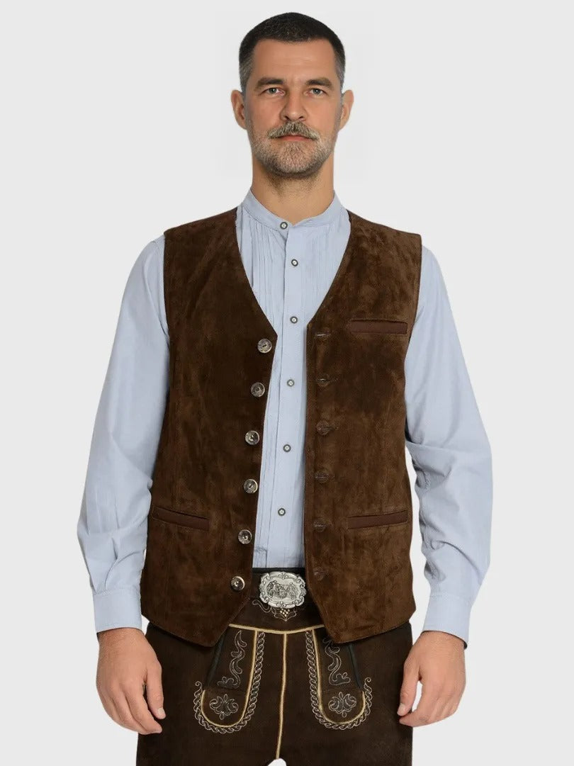 Brown Goat Suede Lederhosen Vest for Men