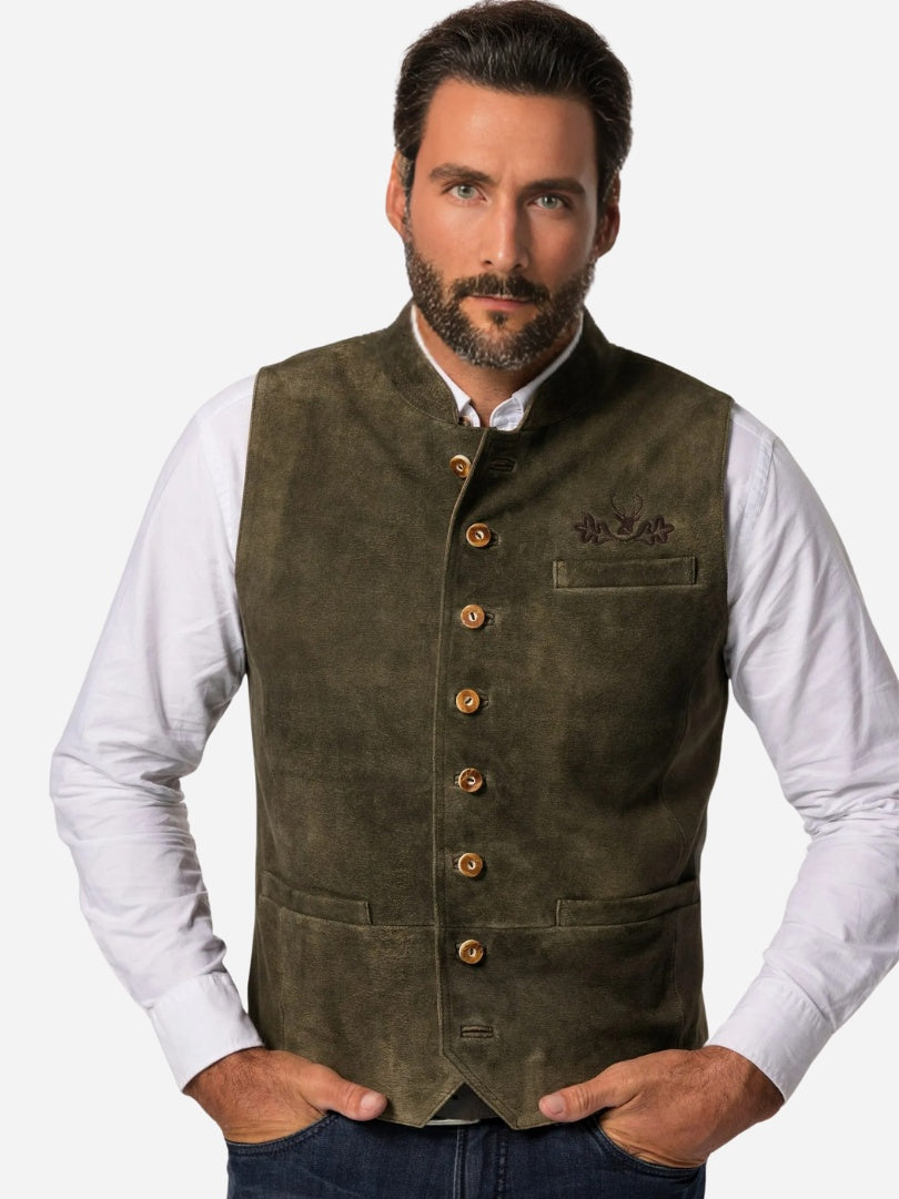 Brown Suede Bavarian Trachten Vest for Men