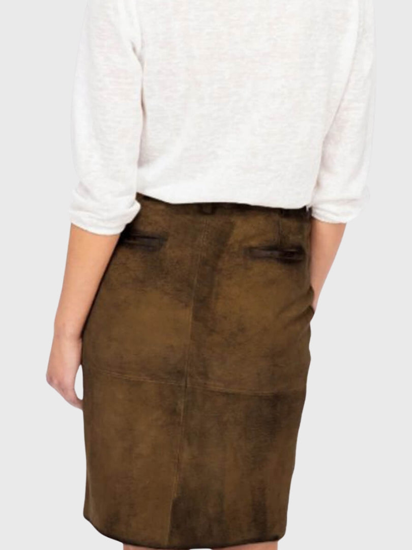 Brown Suede Leather Bavarian Skirt