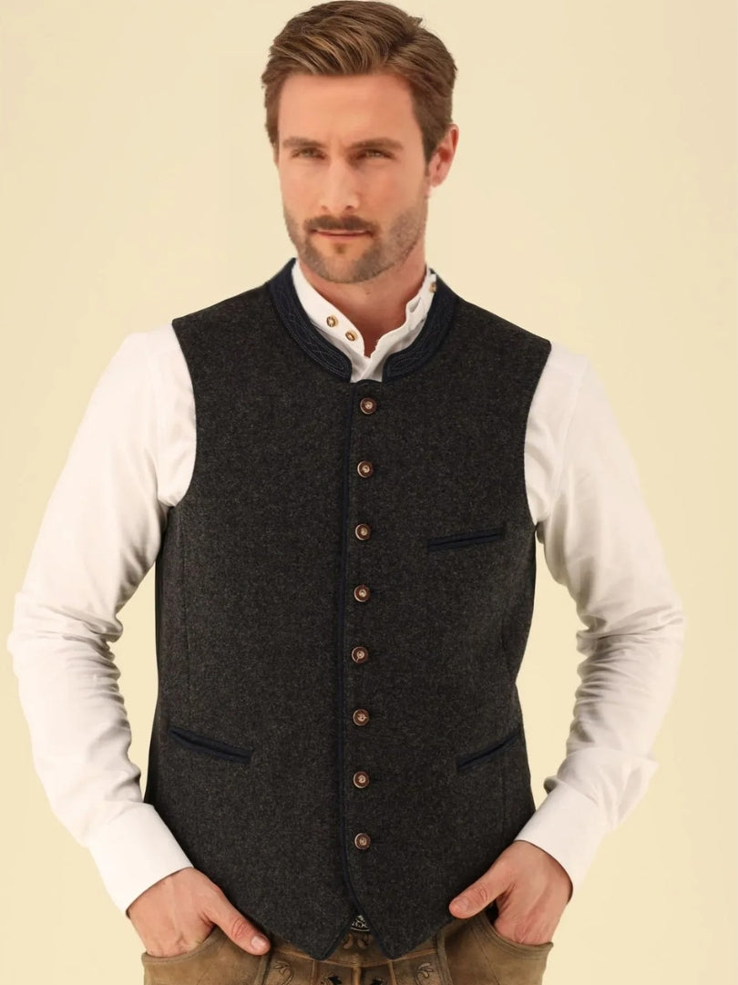 Charcoal Wool Bavarian Trachten Waistcoat