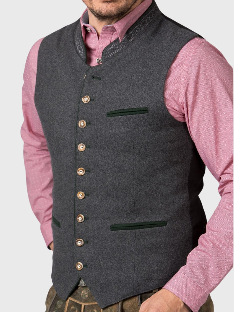 Traditional Grey Wool Bavarian Vest