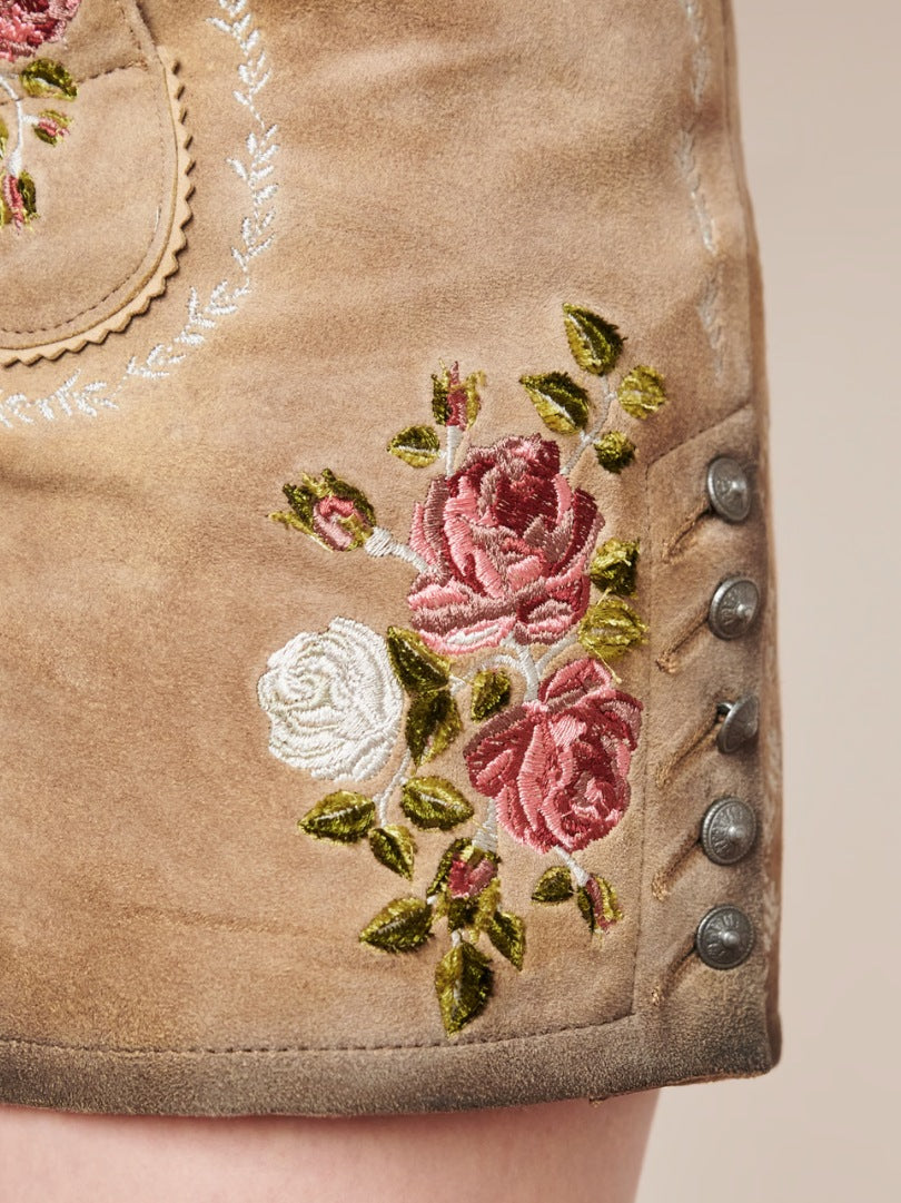 Floral Embroidered Oktoberfest Lederhosen Shorts Womens
