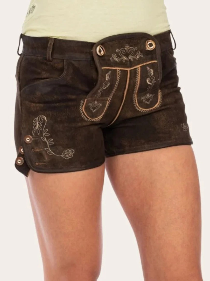Classic Bavarian Lederhosen Shorts with Intricate Embroidery