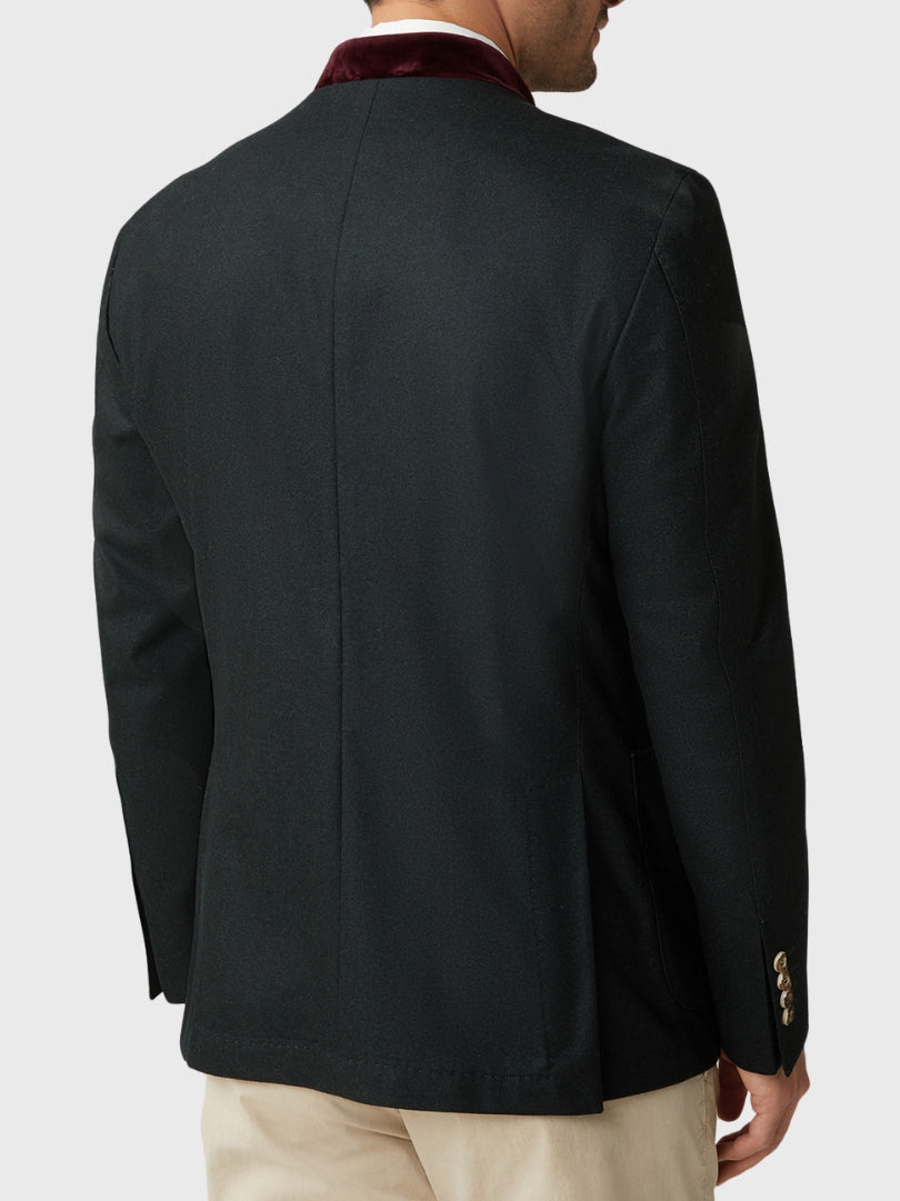 Black Wool Bavarian Jacket with Red Velvet Trim