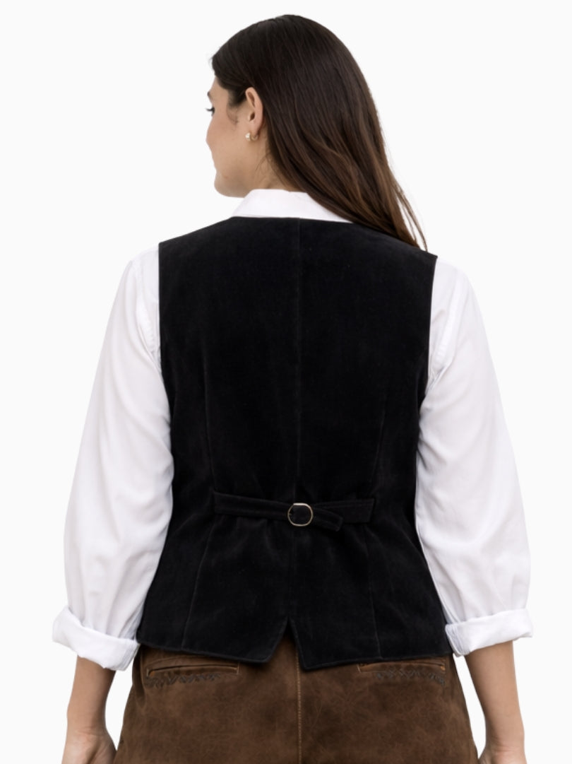 Premium Black Velvet Women Trachten Vest