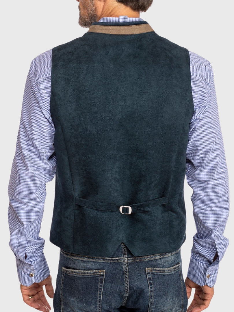 Classic Blue Suede Trachten Vest for Men