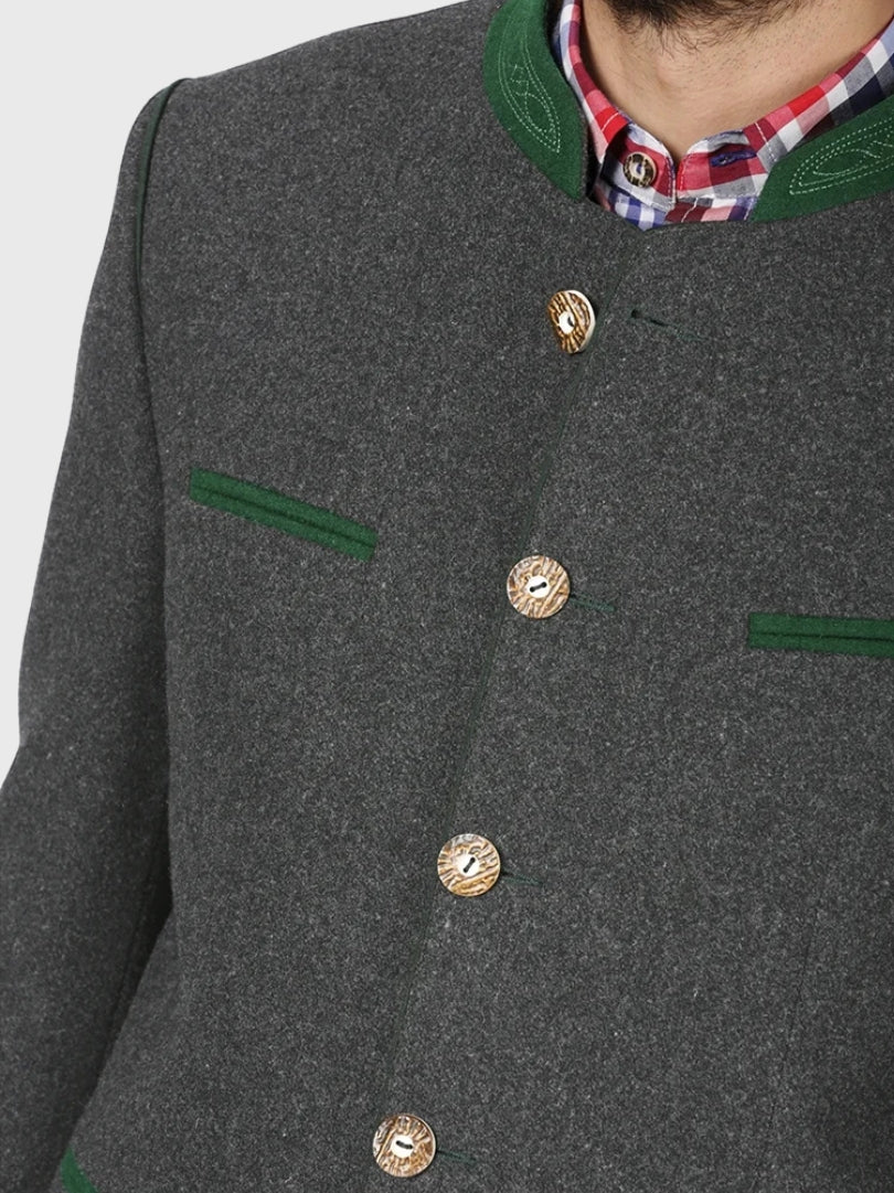 Classic Grey Trachten Jacket with Green Piping