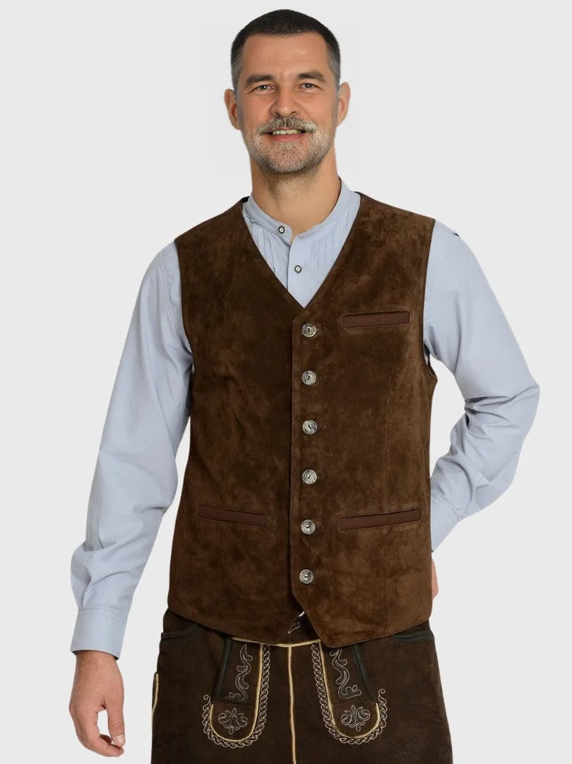 Dark Brown Suede Bavarian Trachten Vest