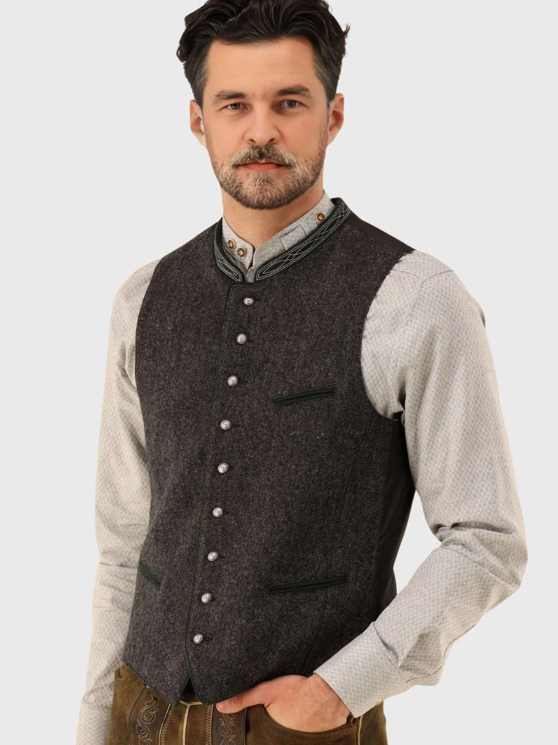 Dark Grey Wool Oktoberfest Trachten Vest