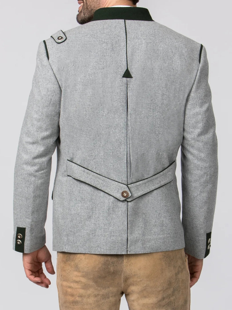 Light Grey Wool Bavarian Jacket with Green Trim