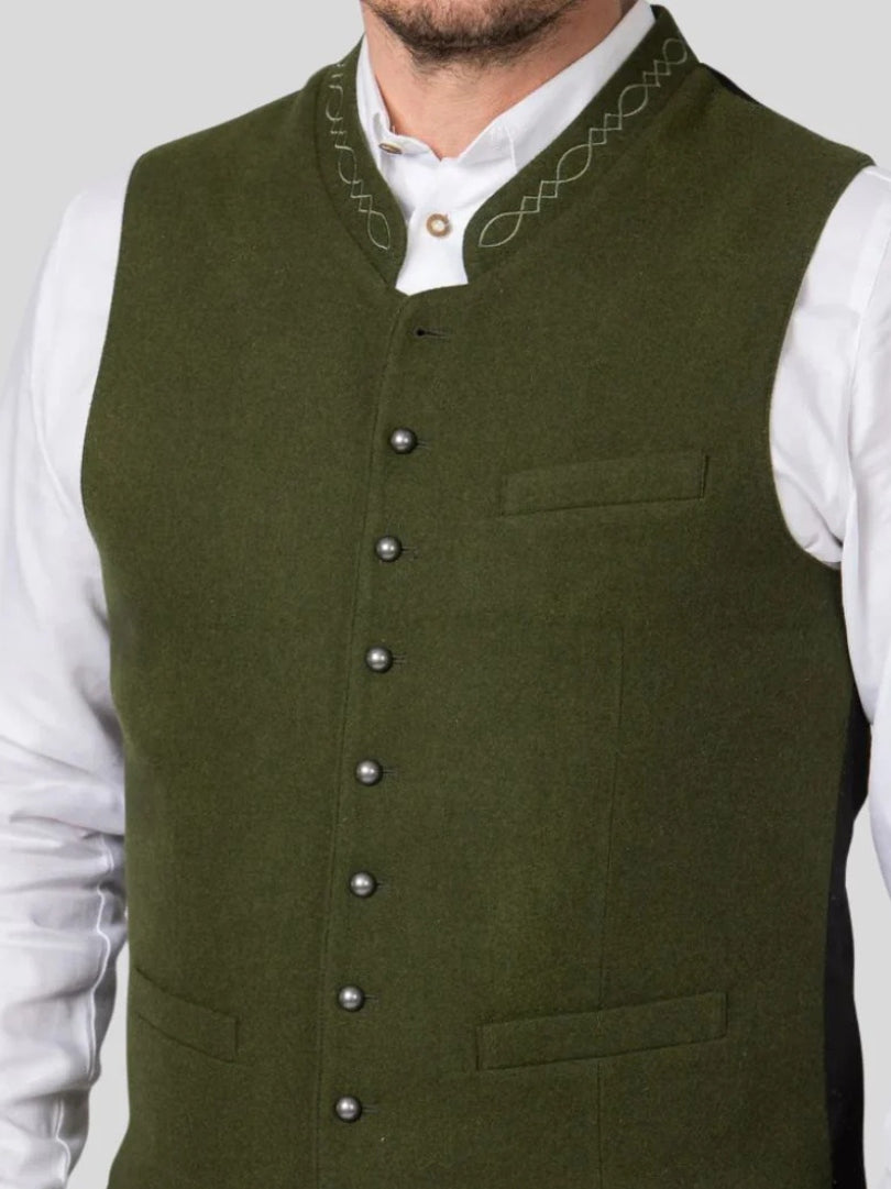 Forest Green Wool German Trachten Waistcoat