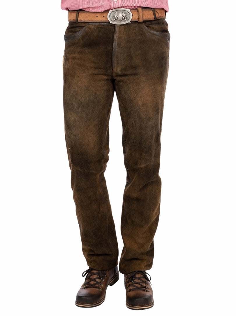 German Lederhosen pants made from dark brown suede leather