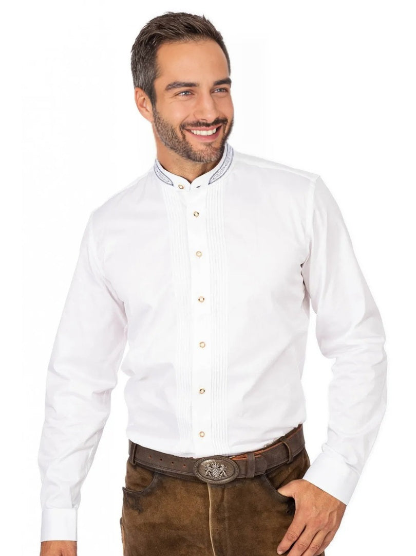 German Shirt with Blue Embroidery Collar