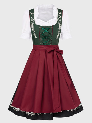 Green and Burgundy Bavarian Dirndl Dress