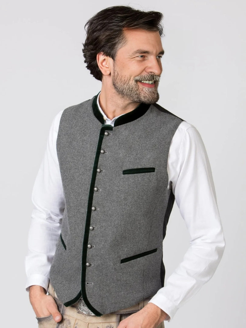 Grey Trachten Vest with Green Velvet Collar