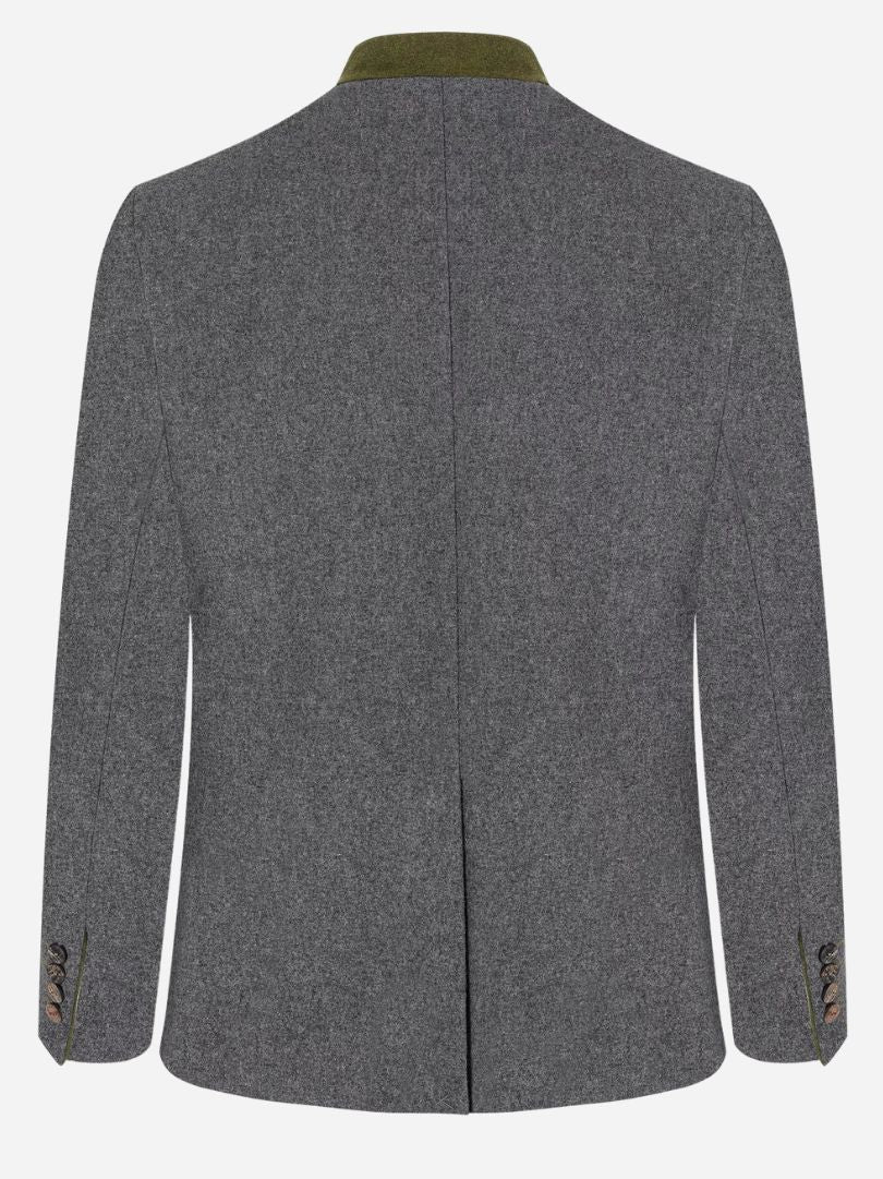 Luxury Men’s Grey Bavarian Trachten Jacket with Green Trim and Stand Collar