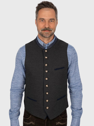 Grey Wool Bavarian Vest with Navy Collar