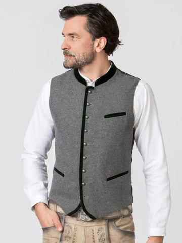 Grey Wool and Green Velvet Trachten Vest
