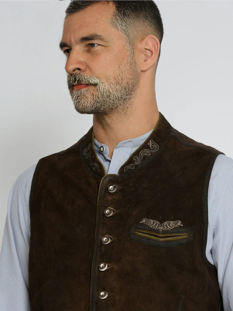 Heritage Bavarian Suede Vest with Embroidery