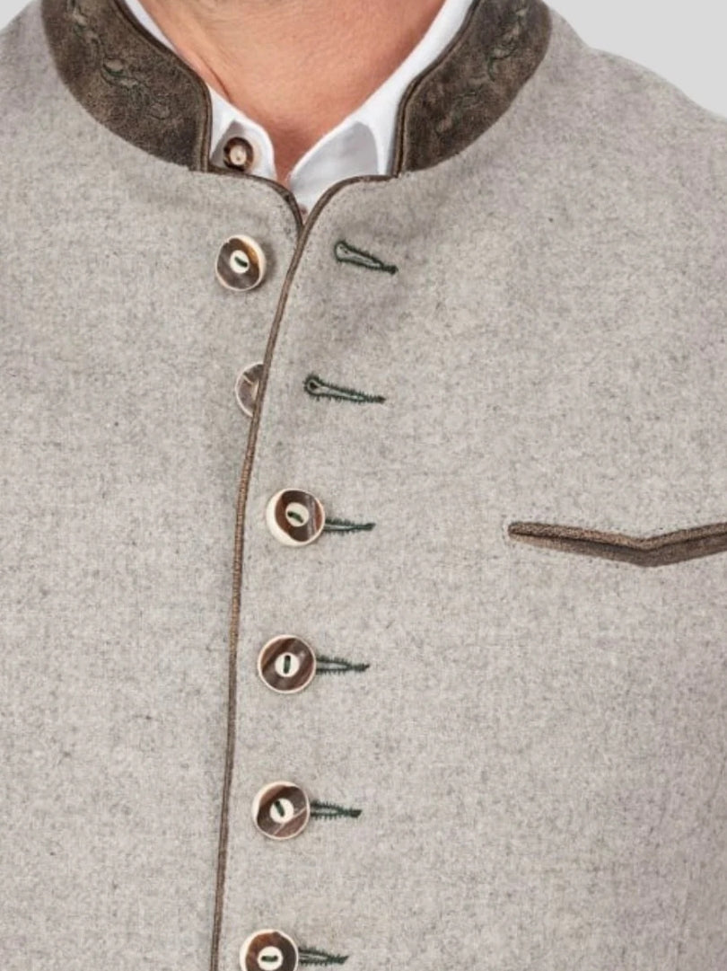 Light Beige Wool Trachten Vest with Brown Trim