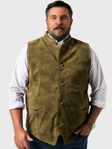 Light Olive Brown Suede Bavarian Vest