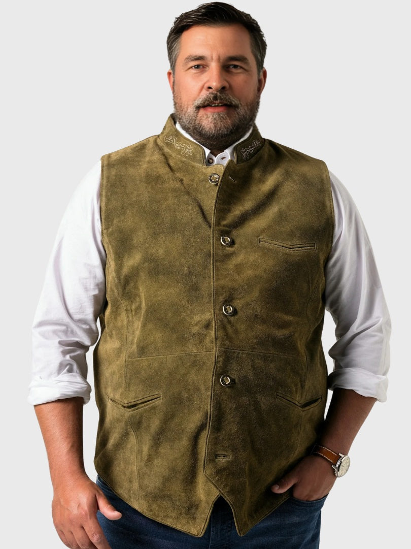 Light Olive Brown Suede Bavarian Vest