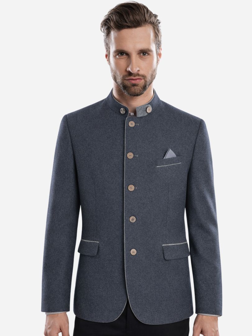 Luxury Men’s Bavarian Trachten Jacket in Grey with Stand Collar