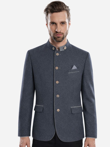 Luxury Men’s Bavarian Trachten Jacket in Grey with Stand Collar
