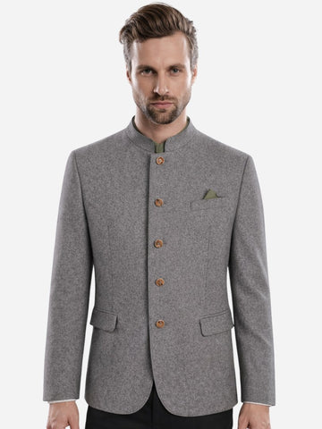 Luxury Men’s Grey Bavarian Trachten Jacket with Stand Collar and Wooden Buttons