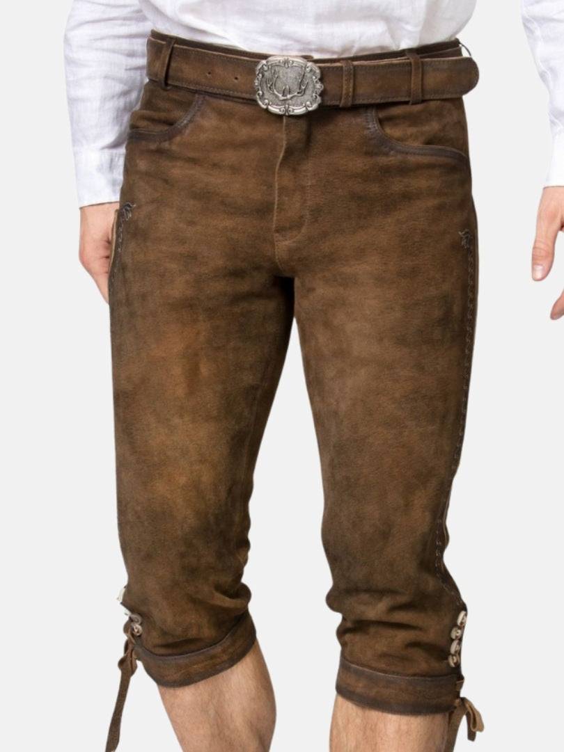 Mens Authentic Brown Leather Bundhosen Pants
